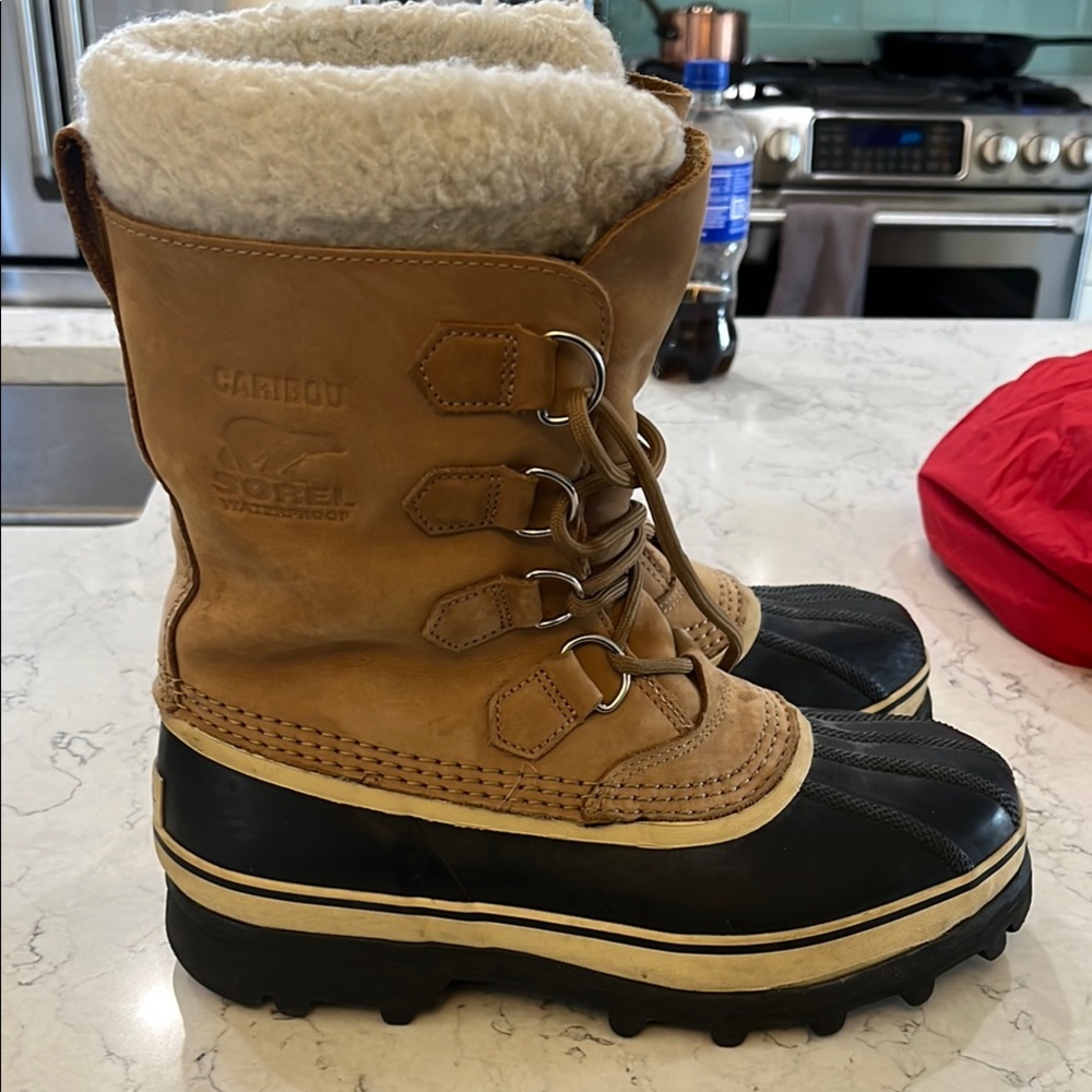 Sorel Tan and Black Rain & Snow Boots with Lace-Up Design